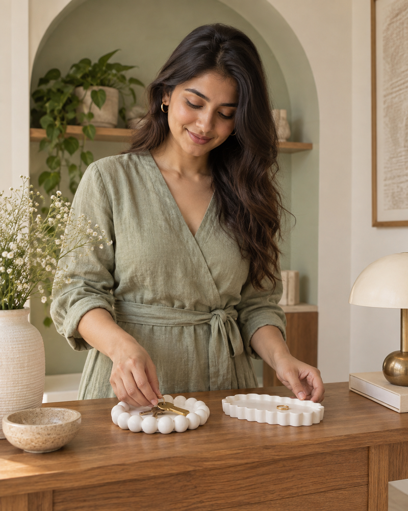 Lifestyle inspiration: styling white trinket trays on a console