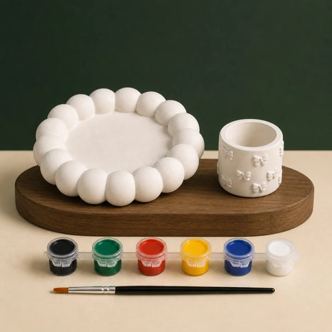 Bubble Tray and Bow Holder — DIY Plaster of Paris Painting Kit
