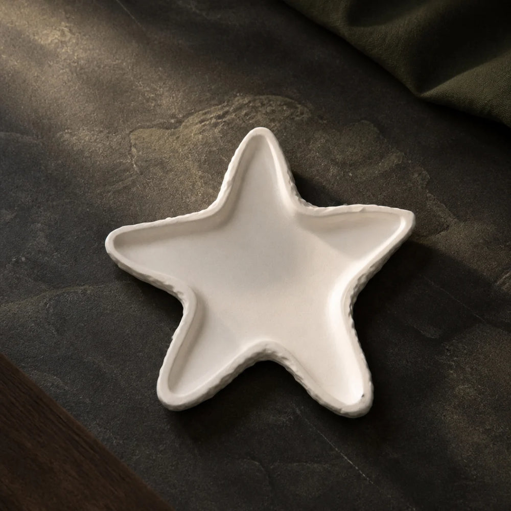 Starfish Trinket Tray — handmade plaster of paris jewellery tray in warm white, cast in India