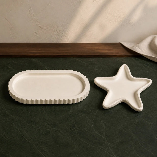 Oval and Starfish Tray Set — Handmade Plaster of Paris