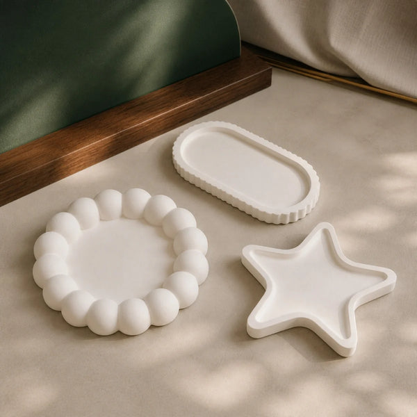 Bubble Oval and Starfish 3-Tray Set — Handmade Plaster of Paris