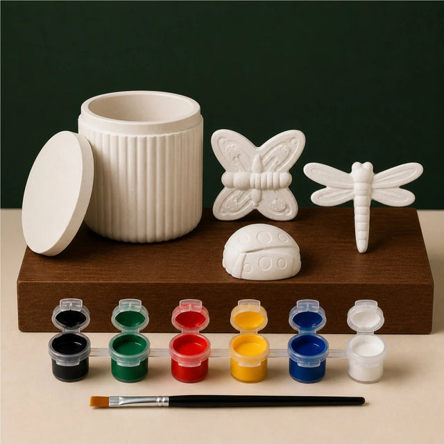 Ribbed Jar Nature Trio — DIY Plaster of Paris Painting Kit