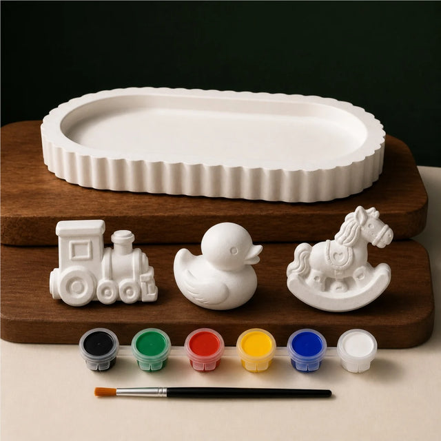 Oval Tray Playful Trio — DIY Plaster of Paris Painting Kit