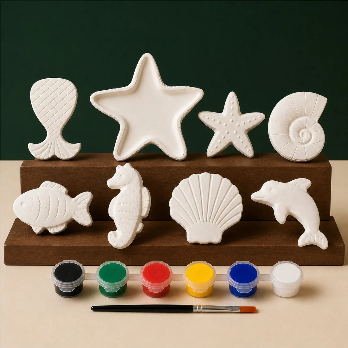 Starfish Tray Sea Seven DIY plaster of paris painting kit for kids — unpainted pieces with six paint colours and a brush