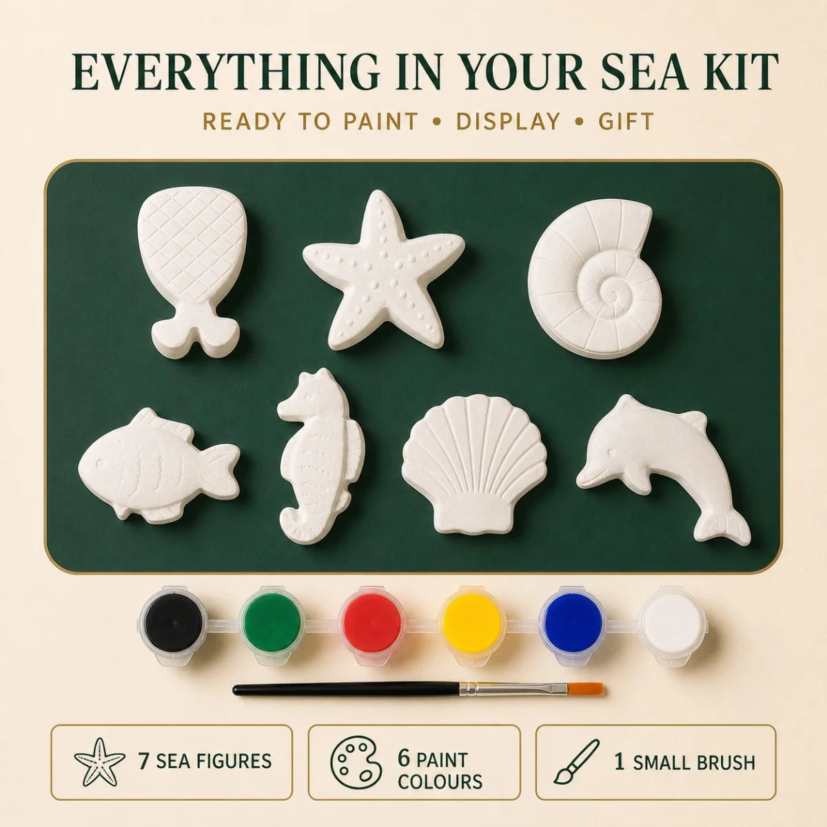 Everything included: the cast pieces, six paint colours and one brush