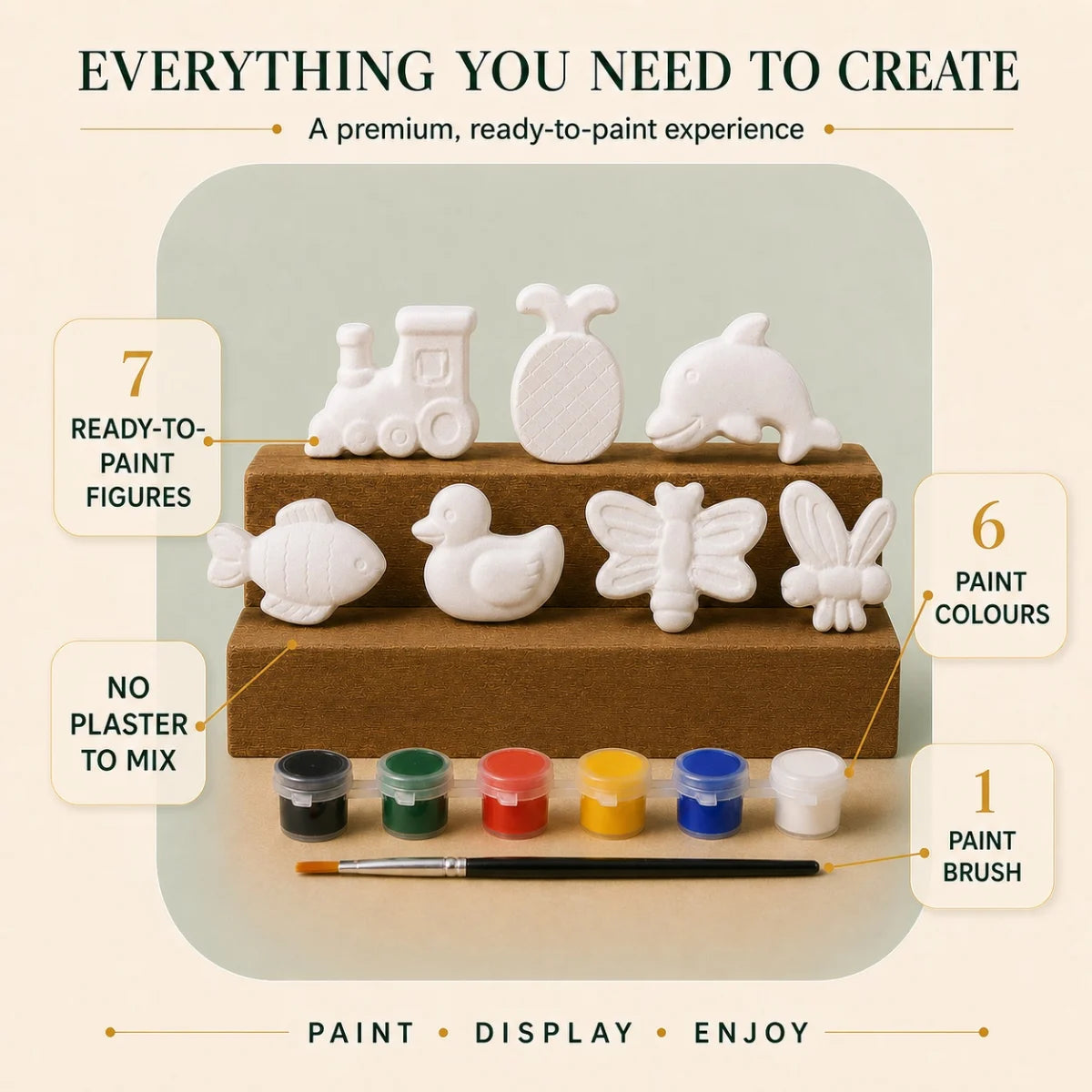 Everything included: the cast pieces, six paint colours and one brush