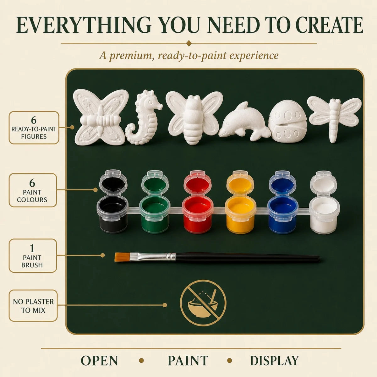 Everything included: the cast pieces, six paint colours and one brush