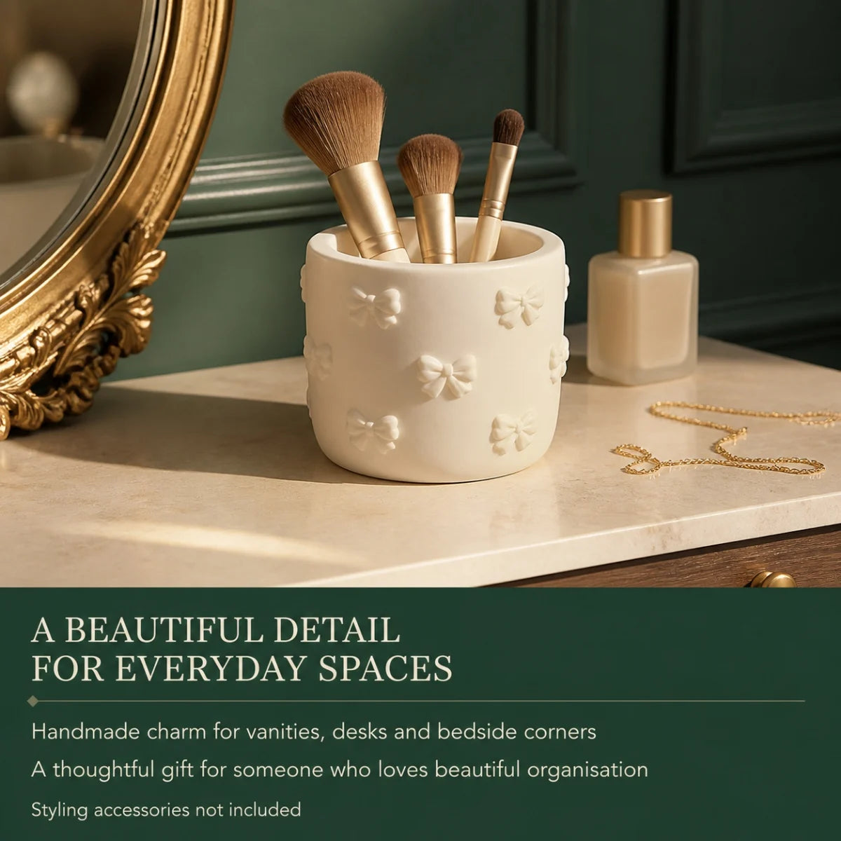 The pieces in use as desk and shelf decor