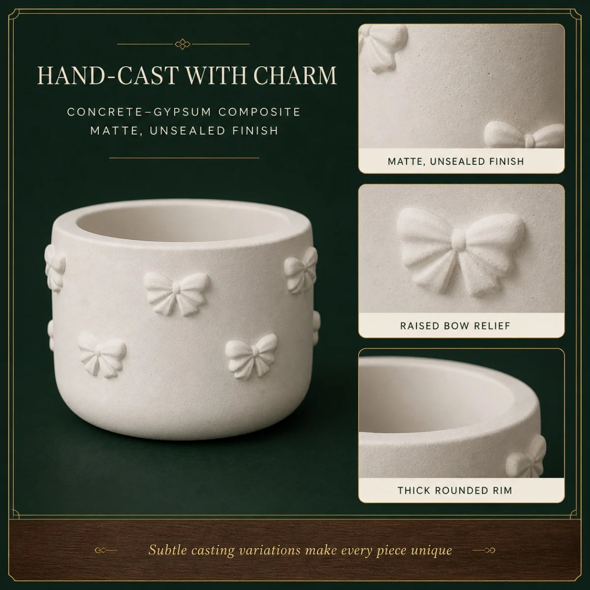 Close-up of the hand-cast plaster of paris and its warm-white matte finish