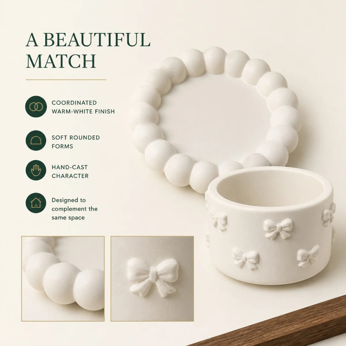 The pieces in use as desk and shelf decor