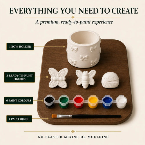 Everything included: the cast pieces, six paint colours and one brush