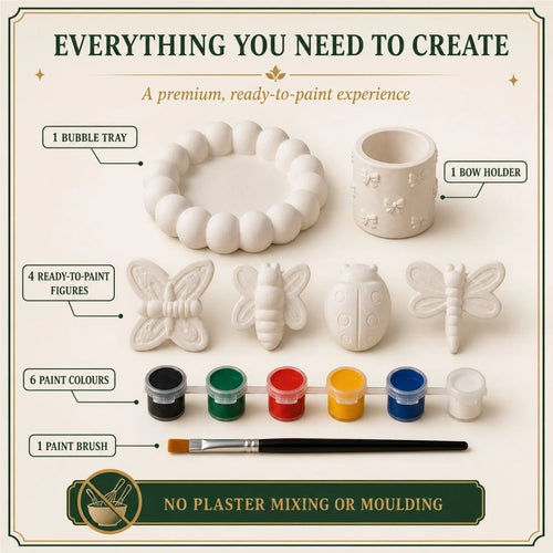 Everything included: the cast pieces, six paint colours and one brush