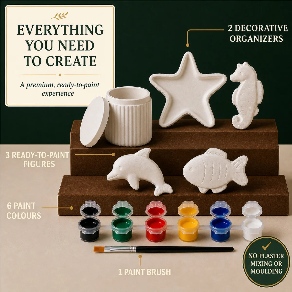 Everything included: the cast pieces, six paint colours and one brush