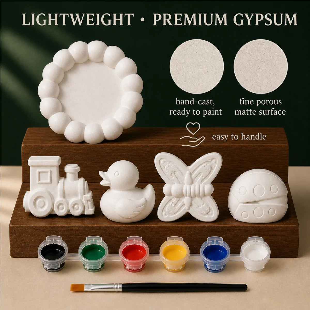 Everything included: the cast pieces, six paint colours and one brush