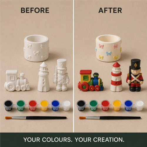 Everything included: the cast pieces, six paint colours and one brush