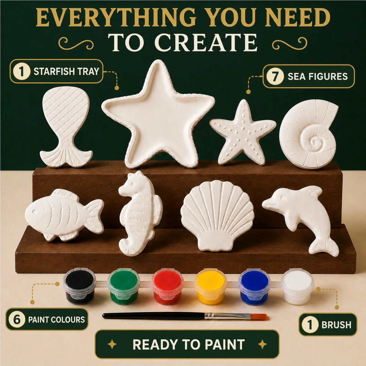 Everything included: the cast pieces, six paint colours and one brush