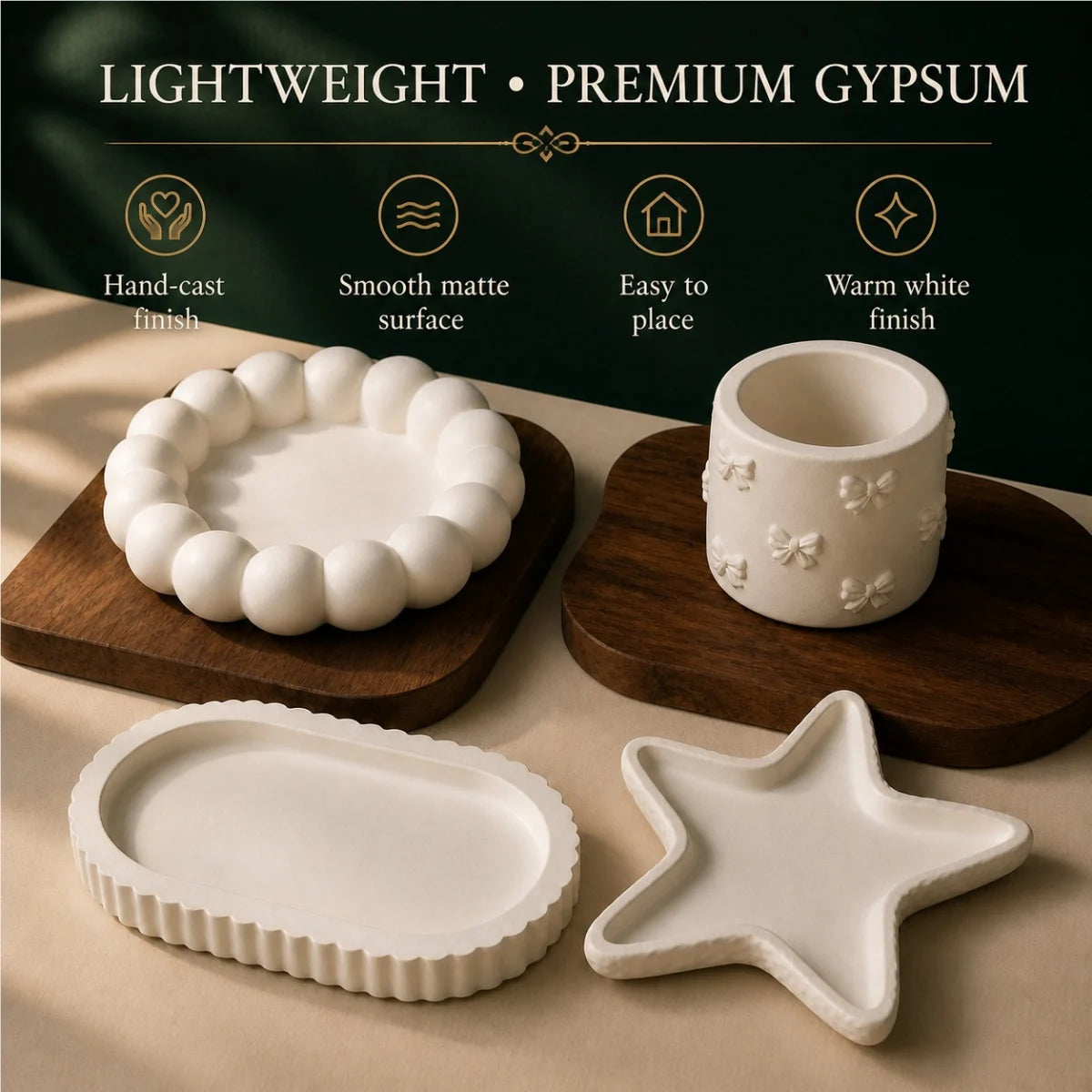 The pieces in use as desk and shelf decor